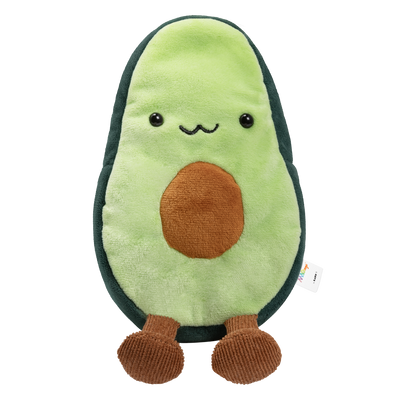 Plush avocado MagSafe wallet with a smiling face