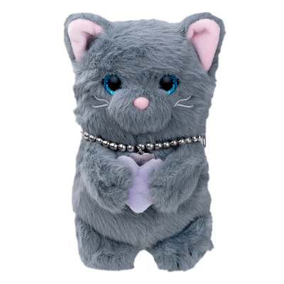 Plush toy grey cat Magsafe Wallet with a beaded collar on a white background