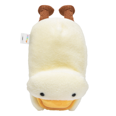 Plush toy yellow duck on a white background